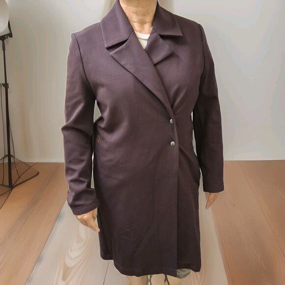 Sara Pacini Eggplant Purple Coat Snap Front Buttons 2 Pockets Made In Italy Sz 2 - Picture 1 of 7